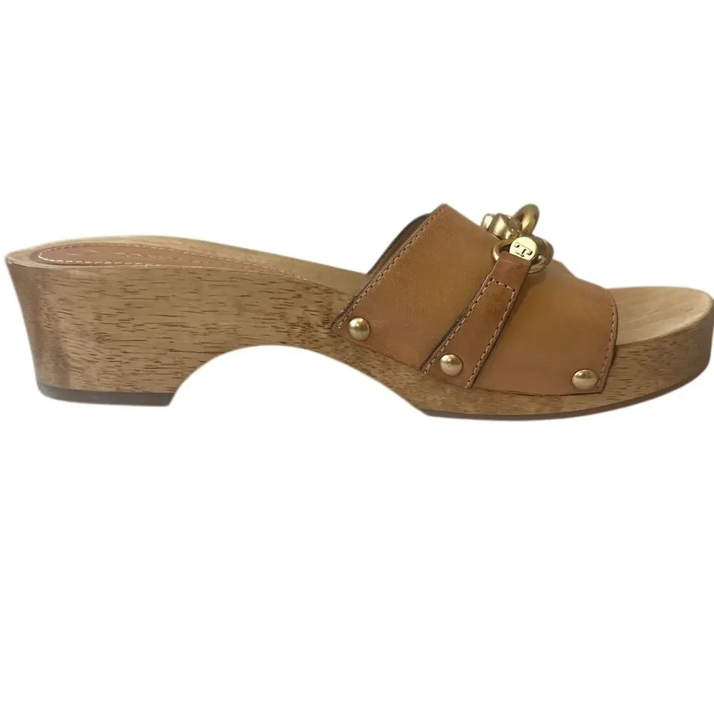 Tory Burch Jessa Leather Wood Sandals Size 8‎